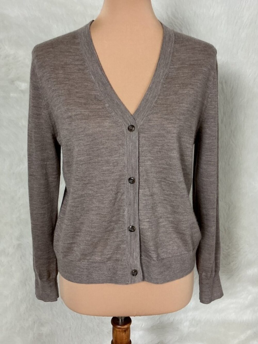 Jenni Kayne Lightweight Cashmere Brown Tan V-Neck Button Cardigan Sweater XS